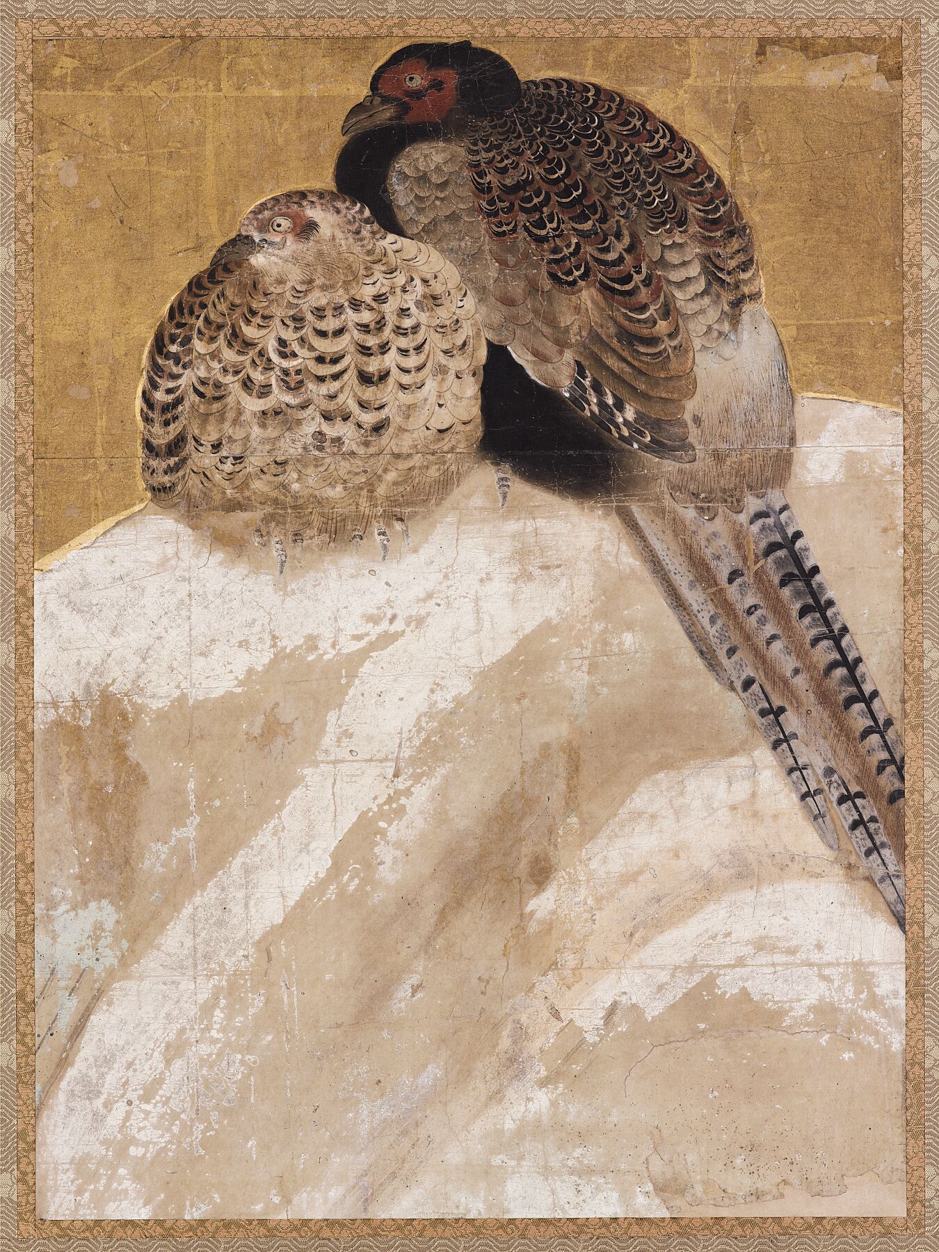 Two Pheasants on a Snow Bank, Anonymous,  Momoyama Period