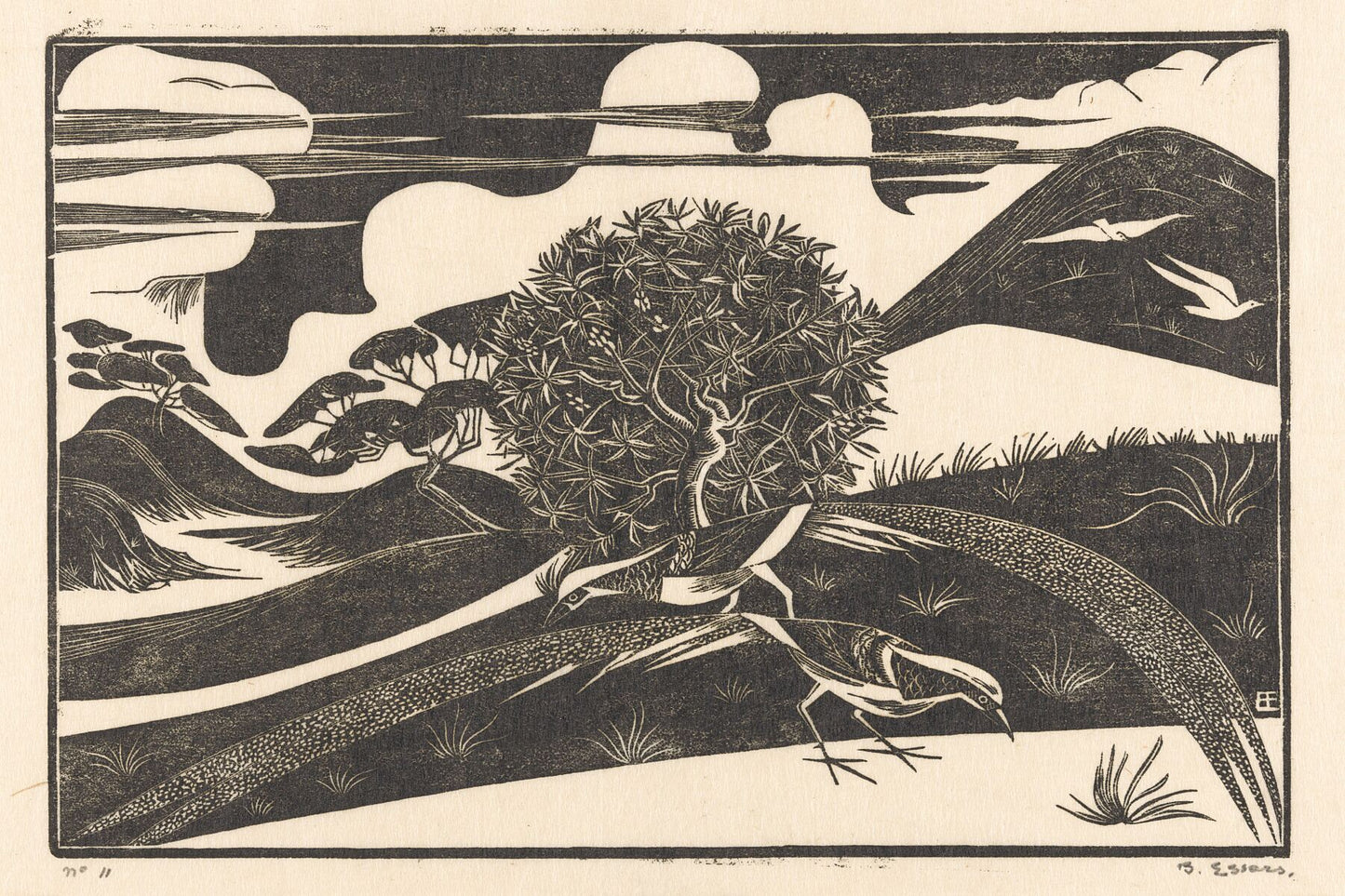 Two Pheasants in a Hilly Landscape by Bernard Essers - c. 1925