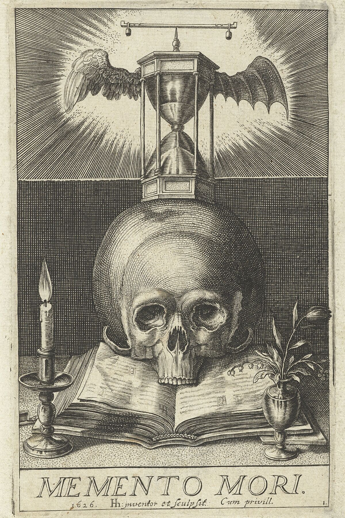 Skull and Hourglass by Hendrick Hondius (I) - 1626