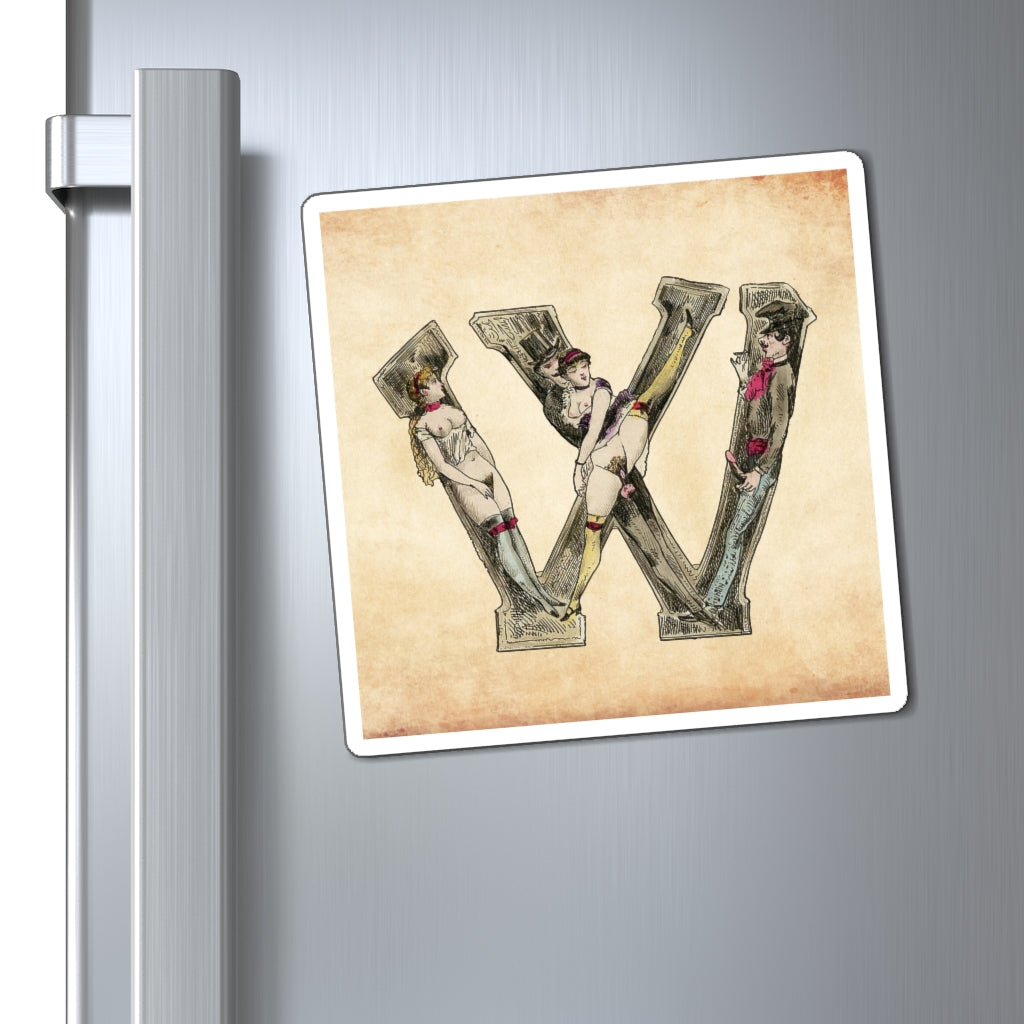 Magnet featuring the letter W from the Erotic Alphabet, 1880, by French artist Joseph Apoux (1846-1910).