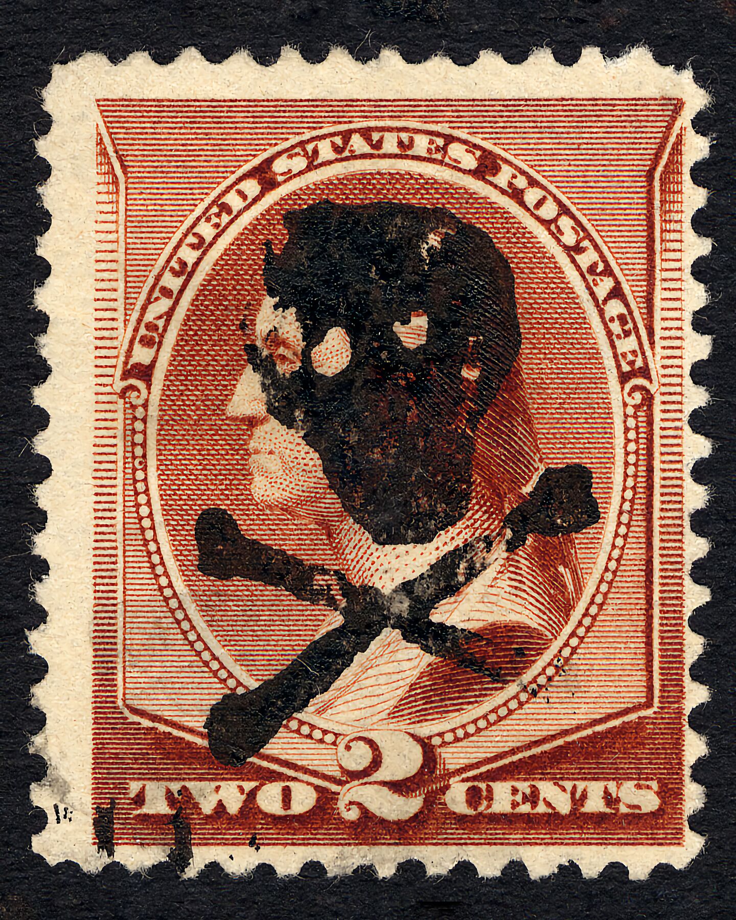 2c Washington stamp with skull and crossbones single c.1883
