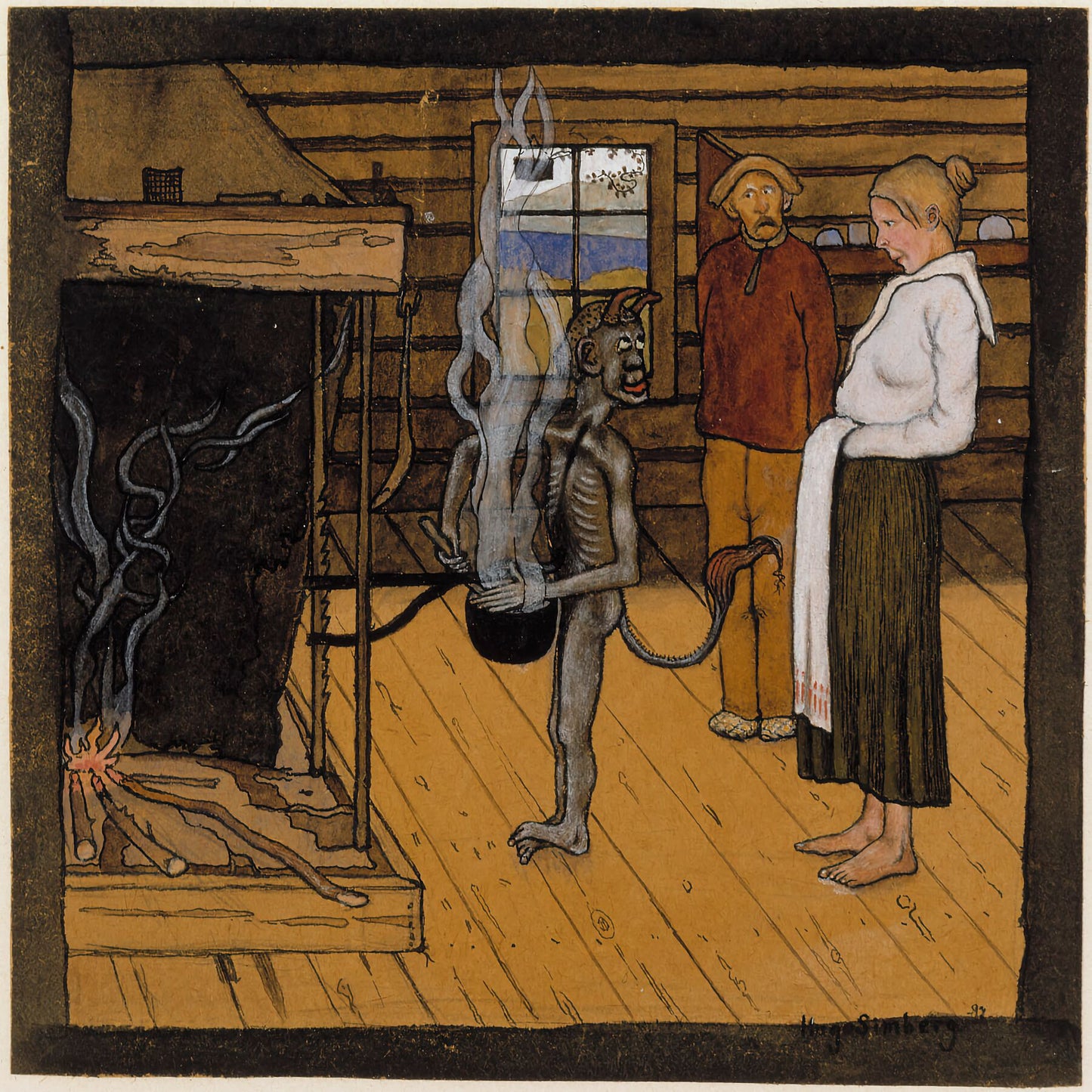 The Poor Devil by the Fire ; The Devil by the Pot by Hugo Simberg - 1897