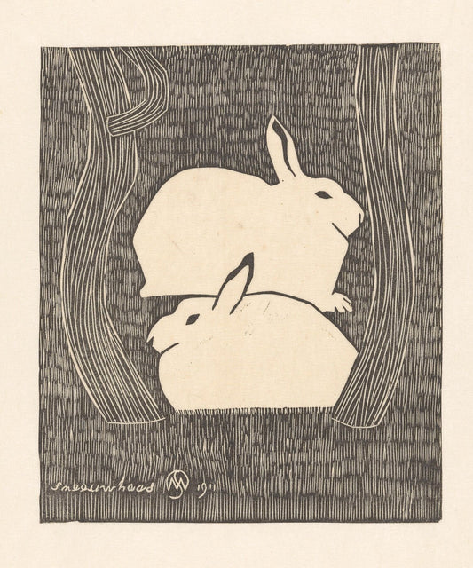 Two Snow Hares by Samuel Jessurun de Mesquita - 1911