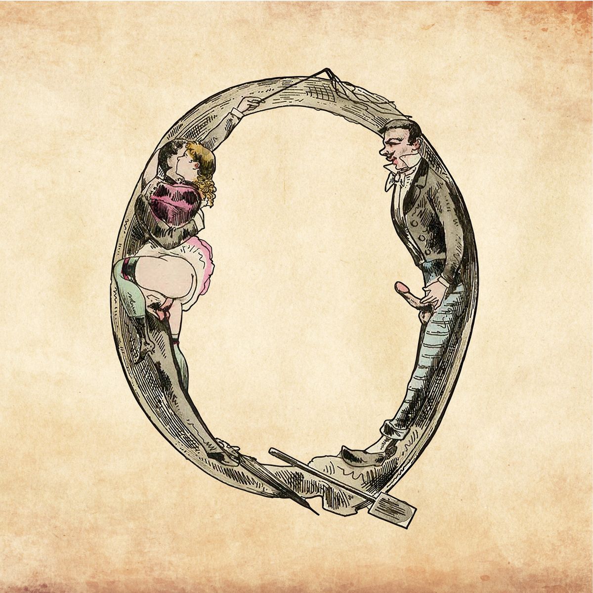 Letter S Print from Joseph Apoux's Erotic Alphabet - 1880