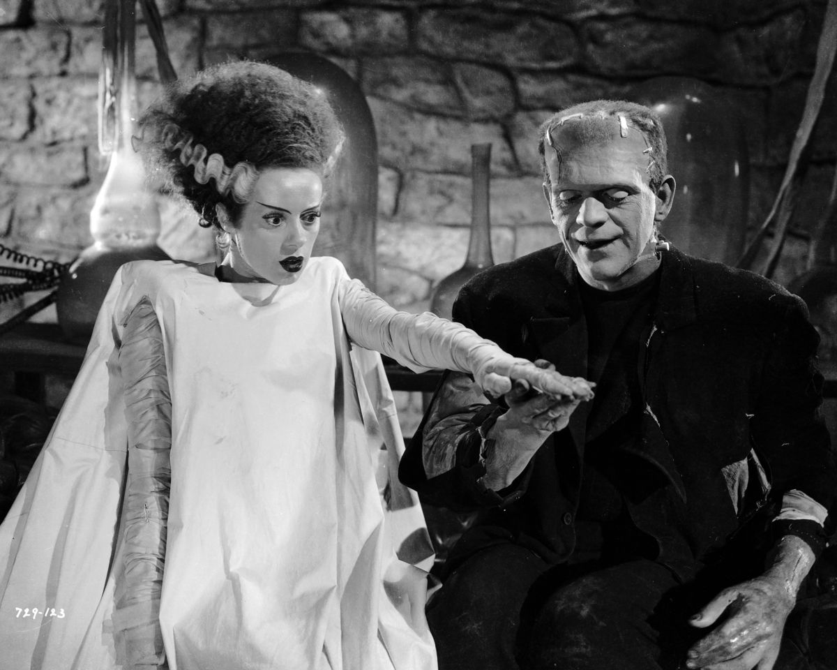 Still from Bride of Frankenstein directed by James Whale in 1935 featuring Elsa Lanchester and Boris Karloff.