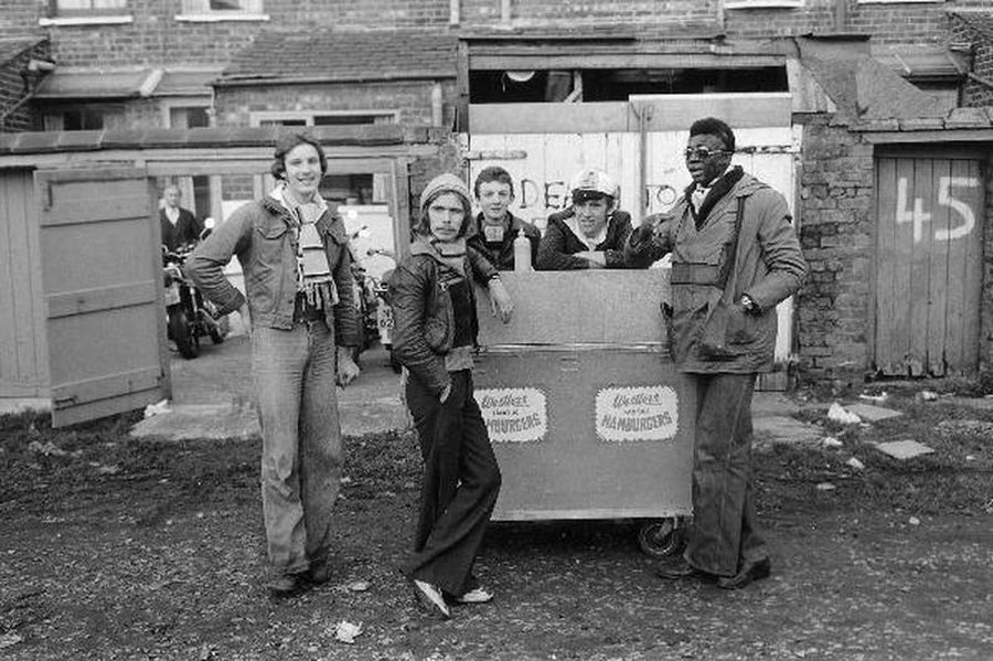 Five People & A Hamburger Trolley by Iain SP Reid - c. 1976