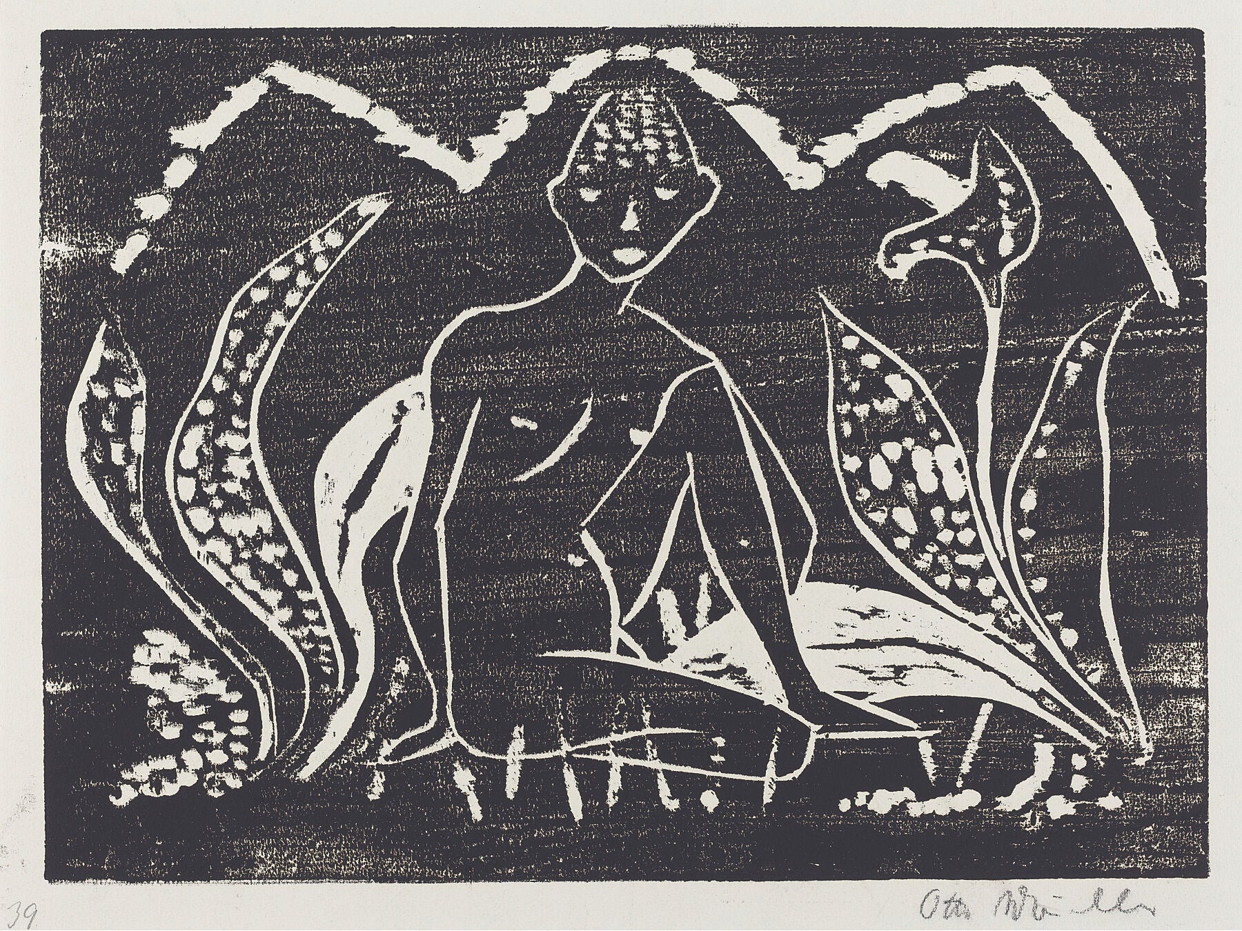 Nude Figure of a Boy in a Landscape (Knabe zwischen Blattpflanzen) by Otto Müller - 1912