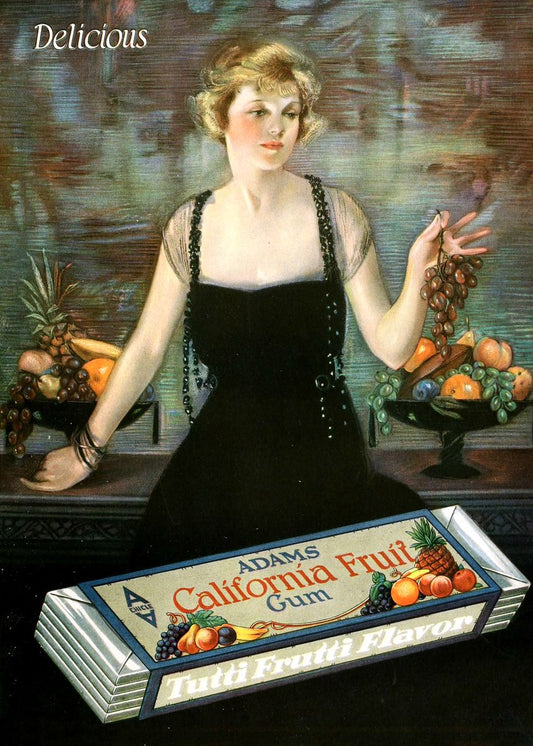 Anuncio de Adams California Fruit Gum por Neysa McMein - 1920 