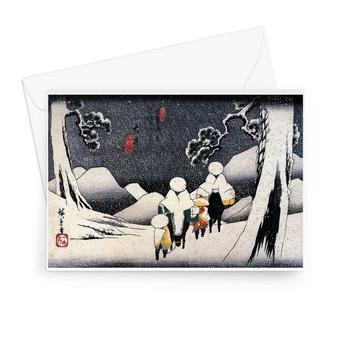 Voyageurs à cheval dans la neige, vers 1835 - Carte de vœux