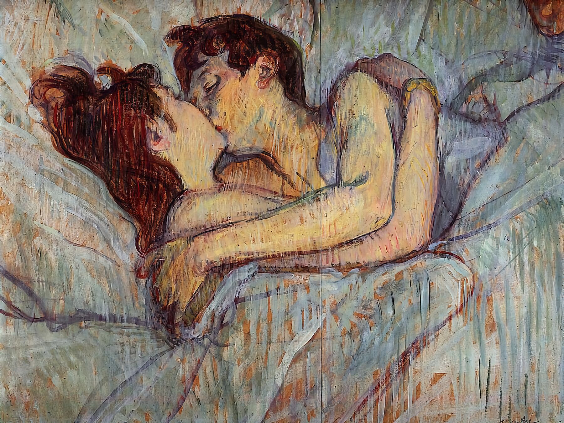 The Kiss in Bed by Toulouse Lautrec  - c.1892