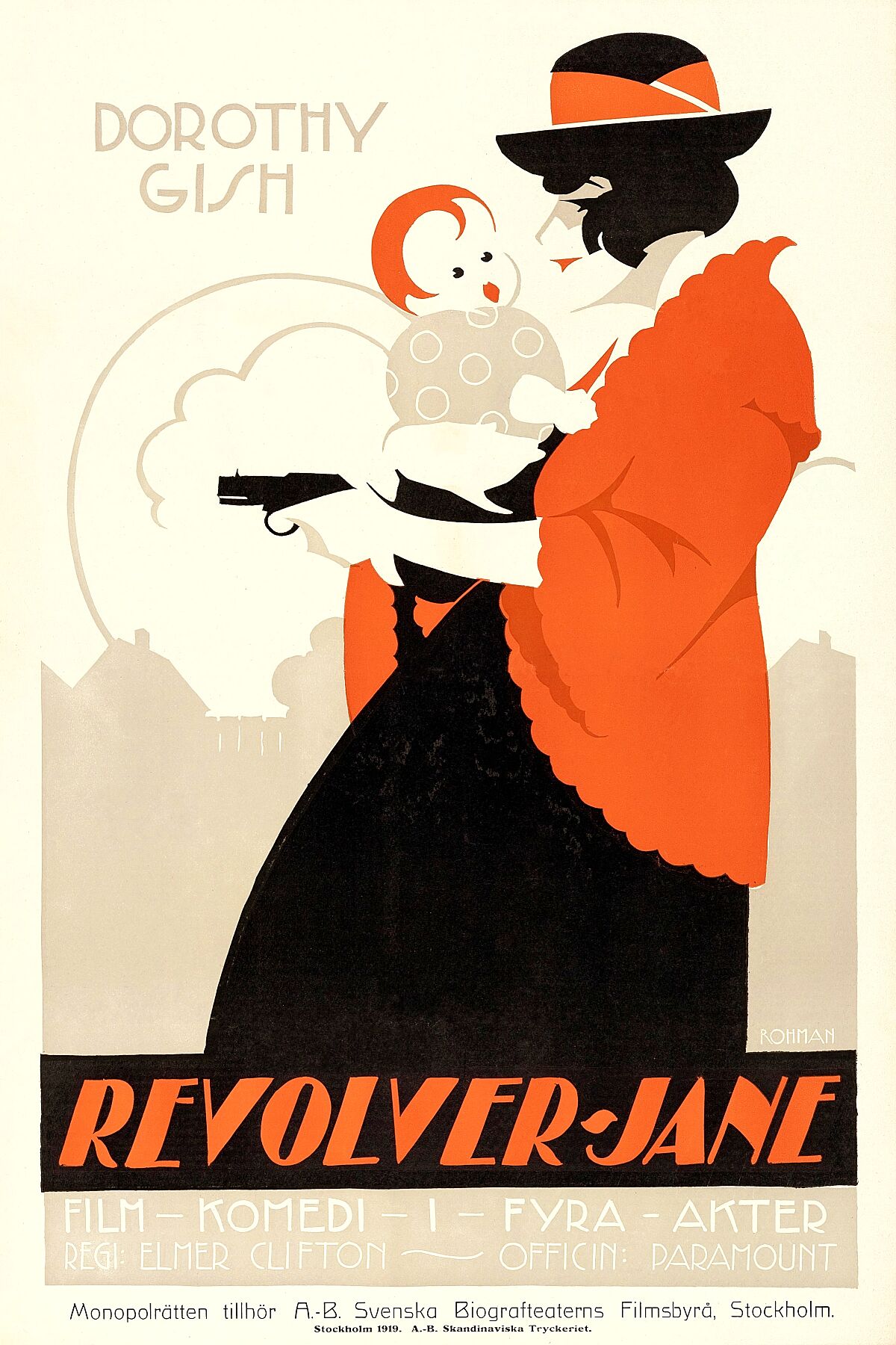 Battling Jane (or Revolver Jane) starring Dorothy Gish - 1918 poster by Eric Rohman