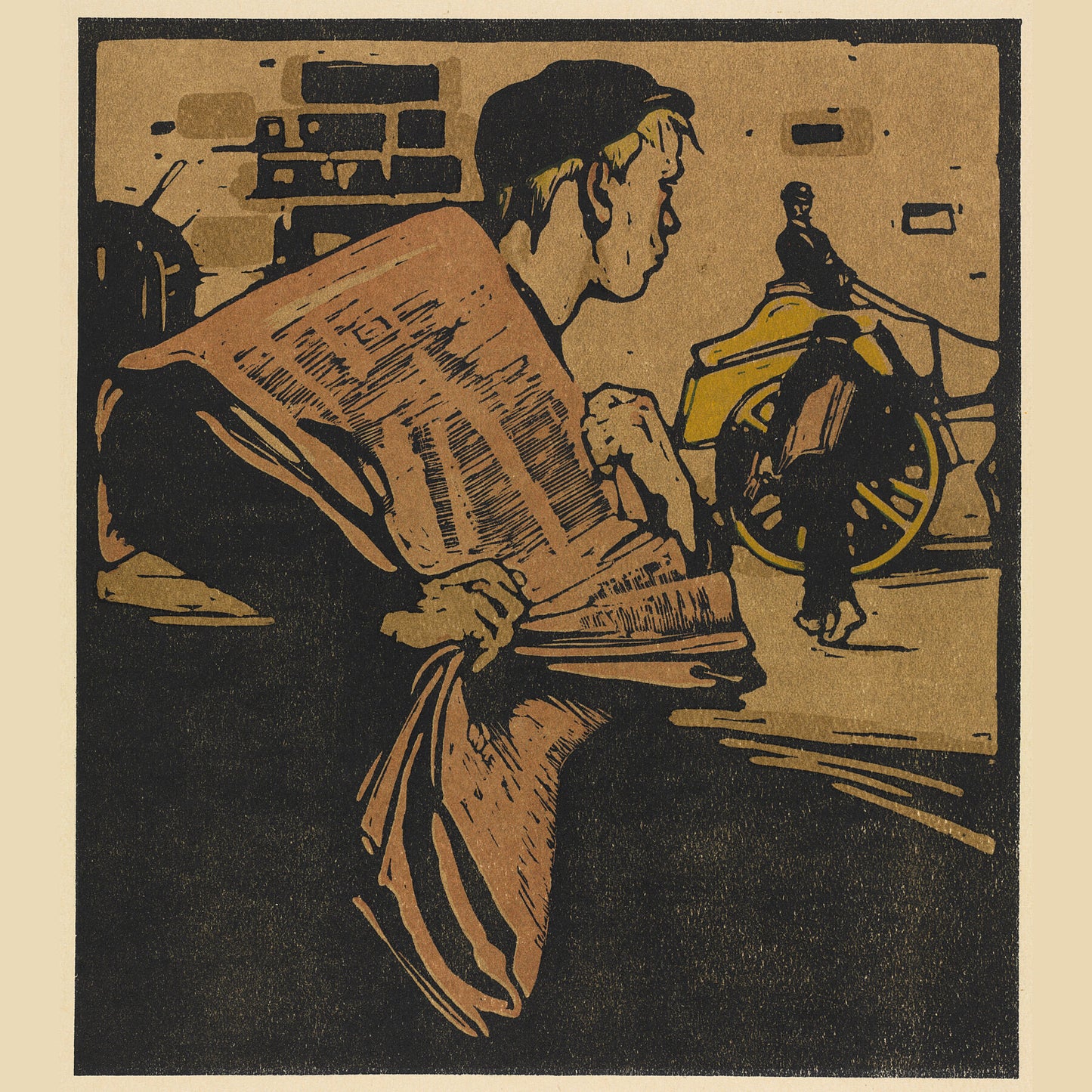 London Types : Newspaper Boy by William Nicholson - 1898.  Printmaker William Nicholson worked in partnership with his brother-in-law James Pryde, under the pseudonym the Beggarstaff Brothers.