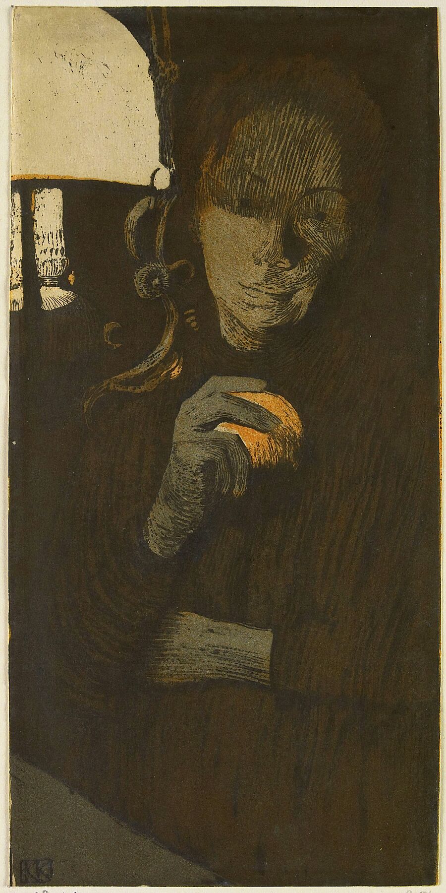 Portrait of an Unknown Woman with an Orange by a Lamp by Käthe Kollwitz - 1901
