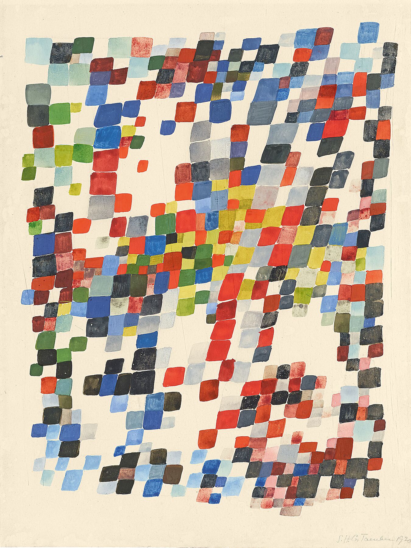 Composition of Quadrangular Polychrome Dense Strokes by Sophie Taeuber-Arp, 1920