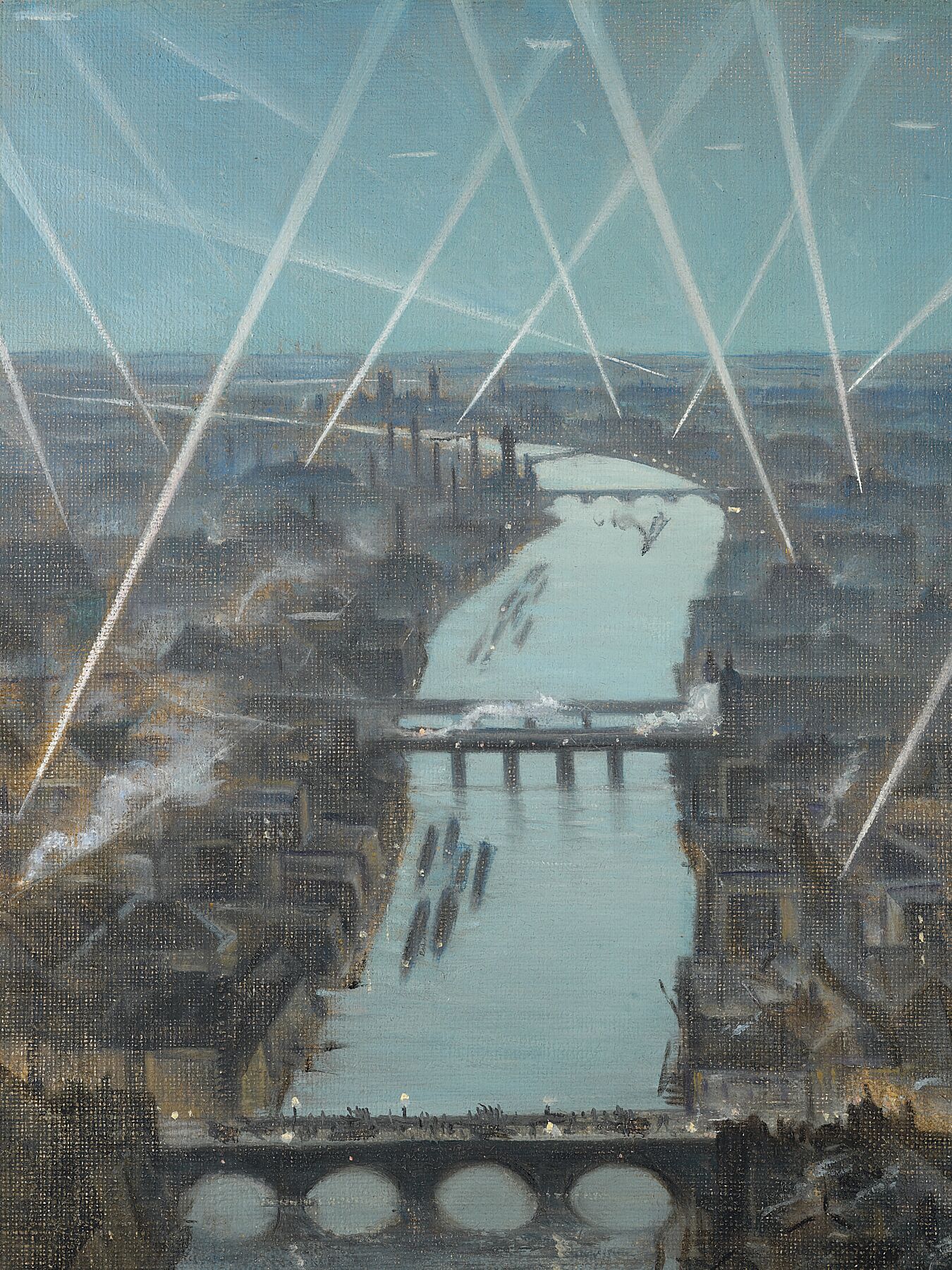 Christopher Richard Wynne Nevinson, A.R.A. (1889-1946)  Among the London Searchlights