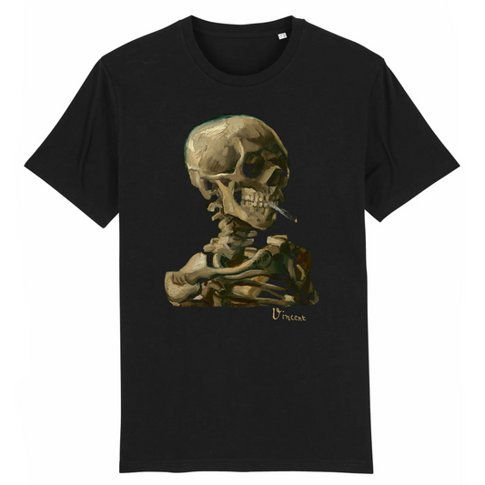 Smoking Skeleton by Vincent Van Gogh - Organic Cotton T-Shirt