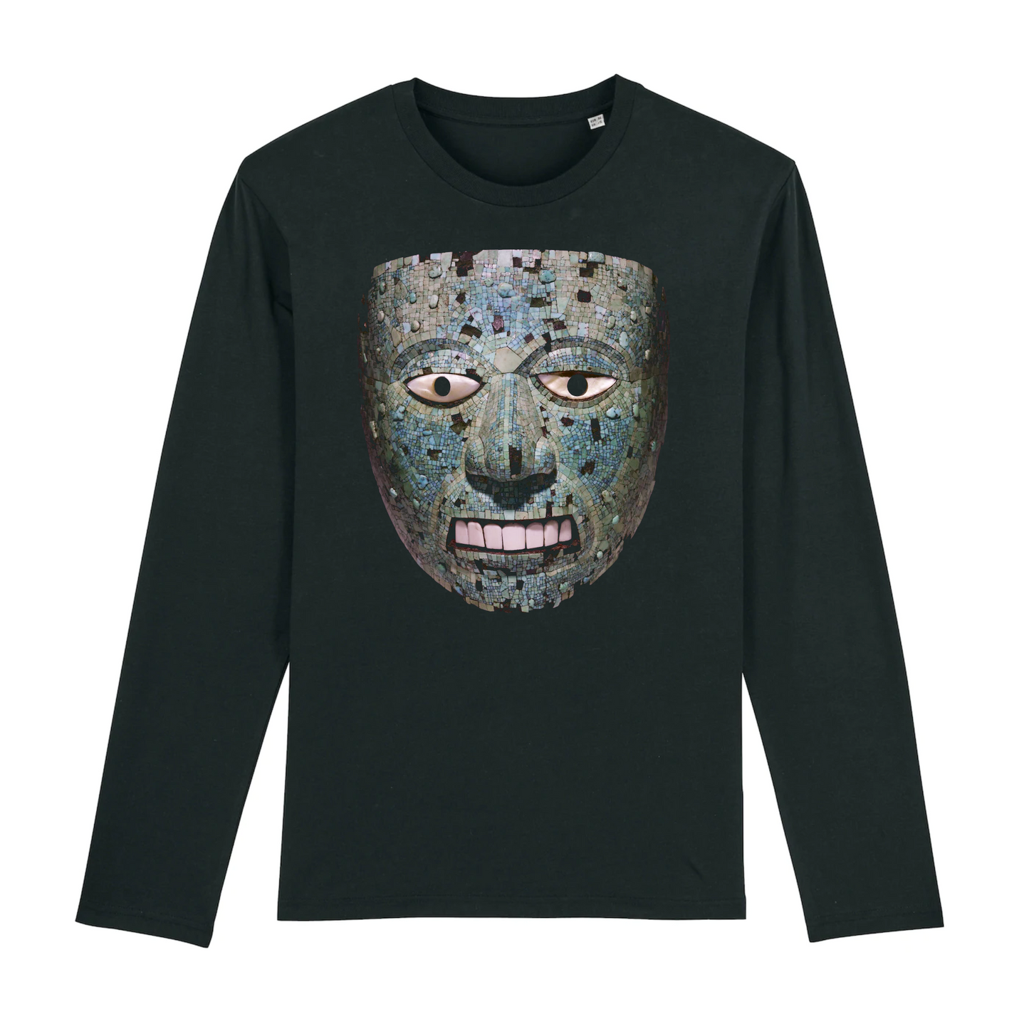 Masque en mosaïque turquoise (Xiuhtecuhtli : Dieu du feu), ch. AD 1400-1521 - T-shirt à manches longues en coton biologique