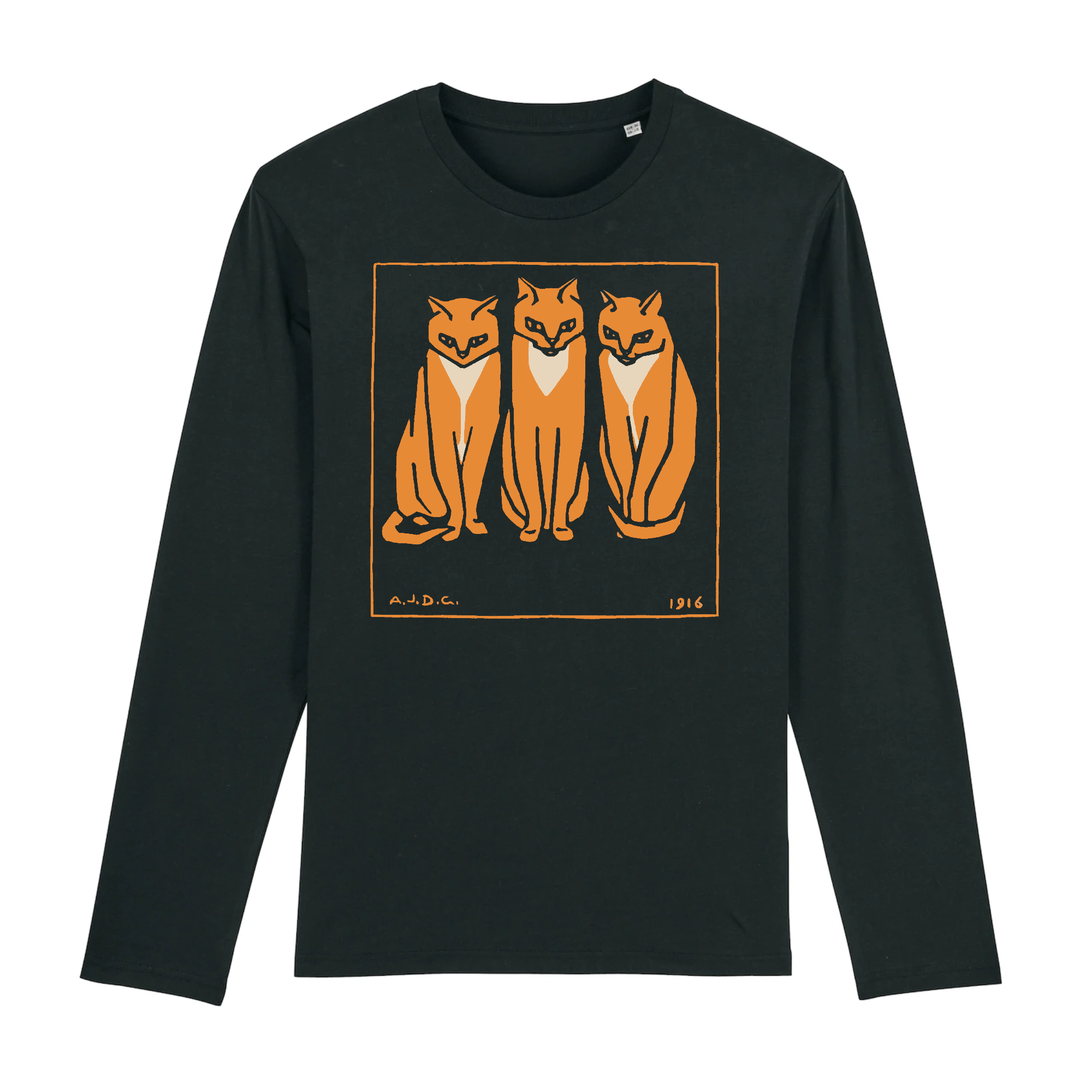 Three Cats by Julie de Graag, 1915 - Organic Cotton Long-Sleeve T-Shirt