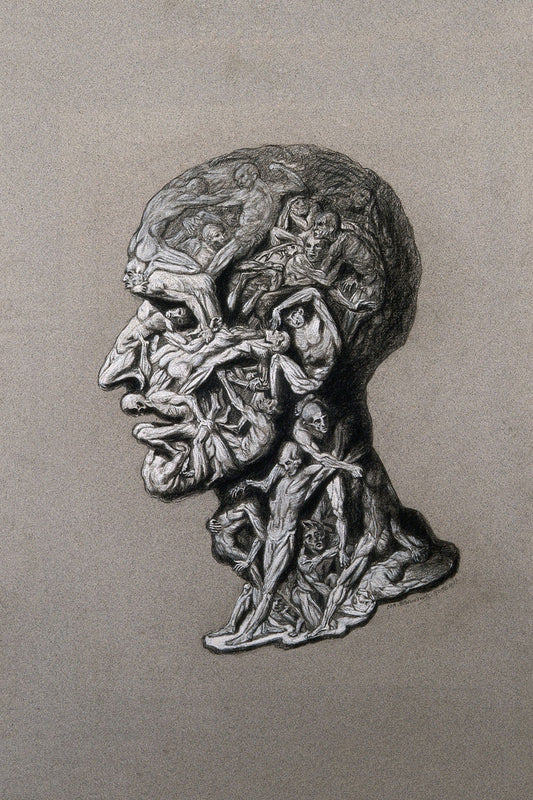La cabeza de un hombre compuesta de figuras desnudas retorciéndose de Hans Mischlenski - 1929