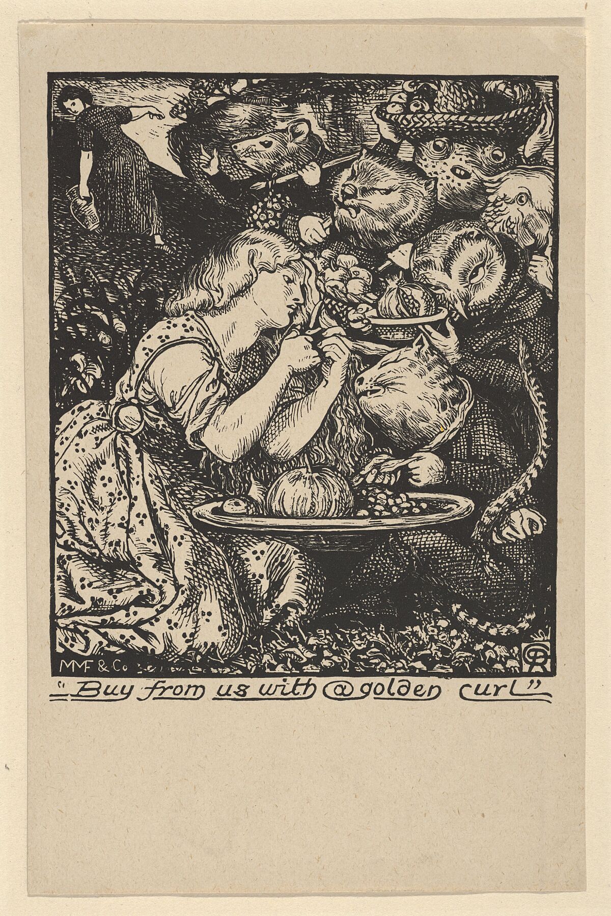 Buy from Us with a Golden Curl (frontispiece to 'Goblin Market and other Poems' by Christina Rossetti) 1862, After Dante Gabriel Rossetti