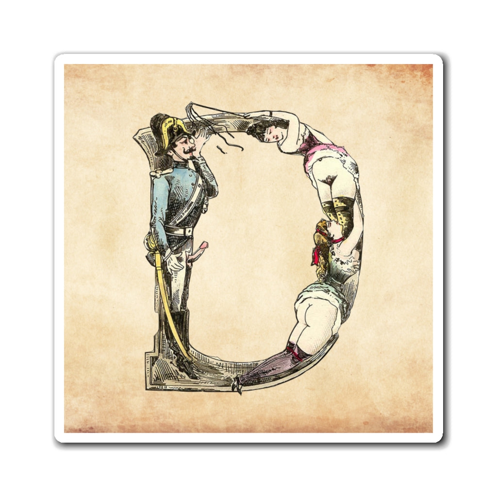 Magnet featuring the letter D from the Erotic Alphabet, 1880, by French artist Joseph Apoux (1846-1910).