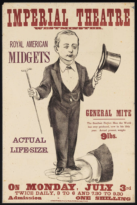 Poster advertising General Mite's performances at the Imperial Theatre, Westminster, London, possibly during 1882