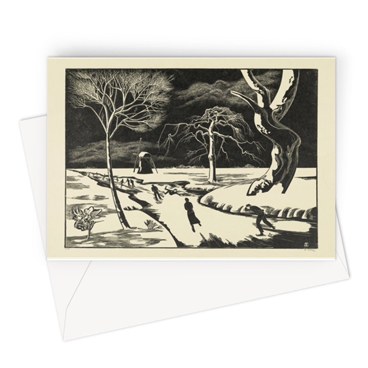 Patineurs sur glace de Bernard Essers, 1933 - Carte de vœux