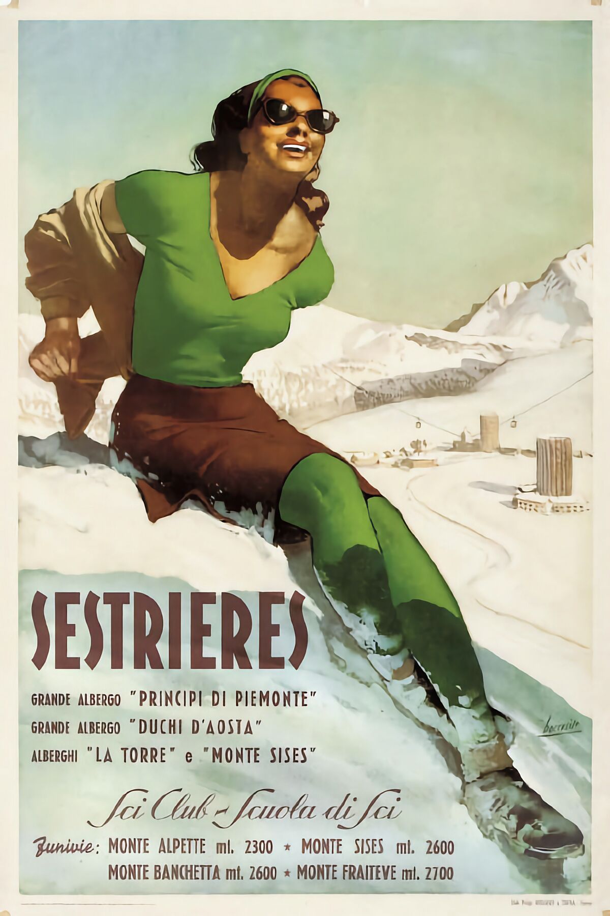 Gino Boccasile (1901-1952)  Sestrieres - 1955