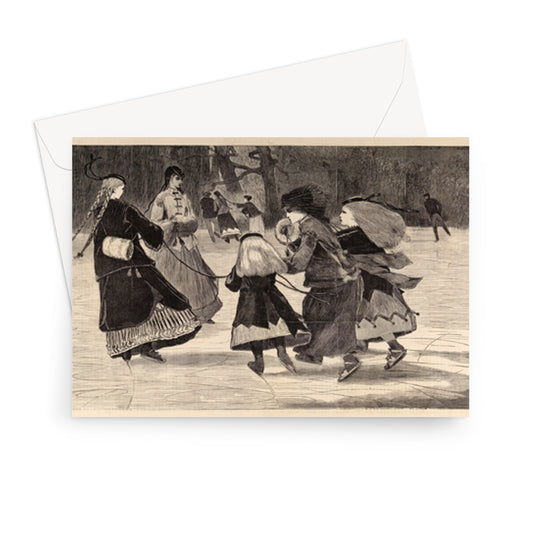 Winter, A Skating Scene, from Harper's Weekly, January 25, 1868 by Winslow Homer - Greetings Card