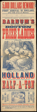 the British tour of P.T. Barnum's two 'fat lady' sisters 'weighing together nearly half a ton'. There are two line illustrations of the sisters seated. Dec 1885