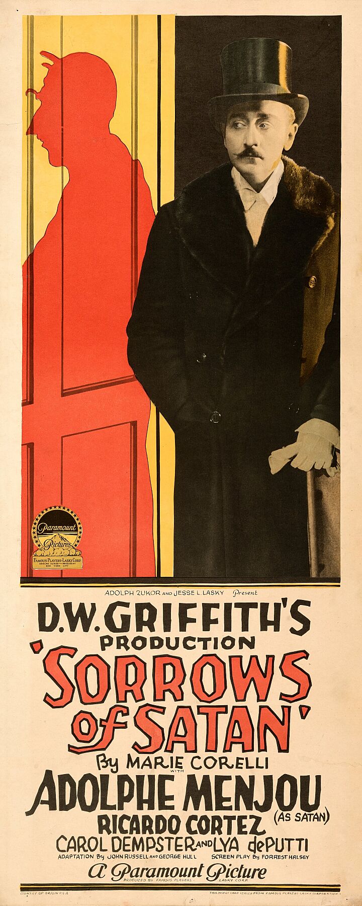 The Sorrows of Satan is a 1926 American silent film directed by D. W. Griffith