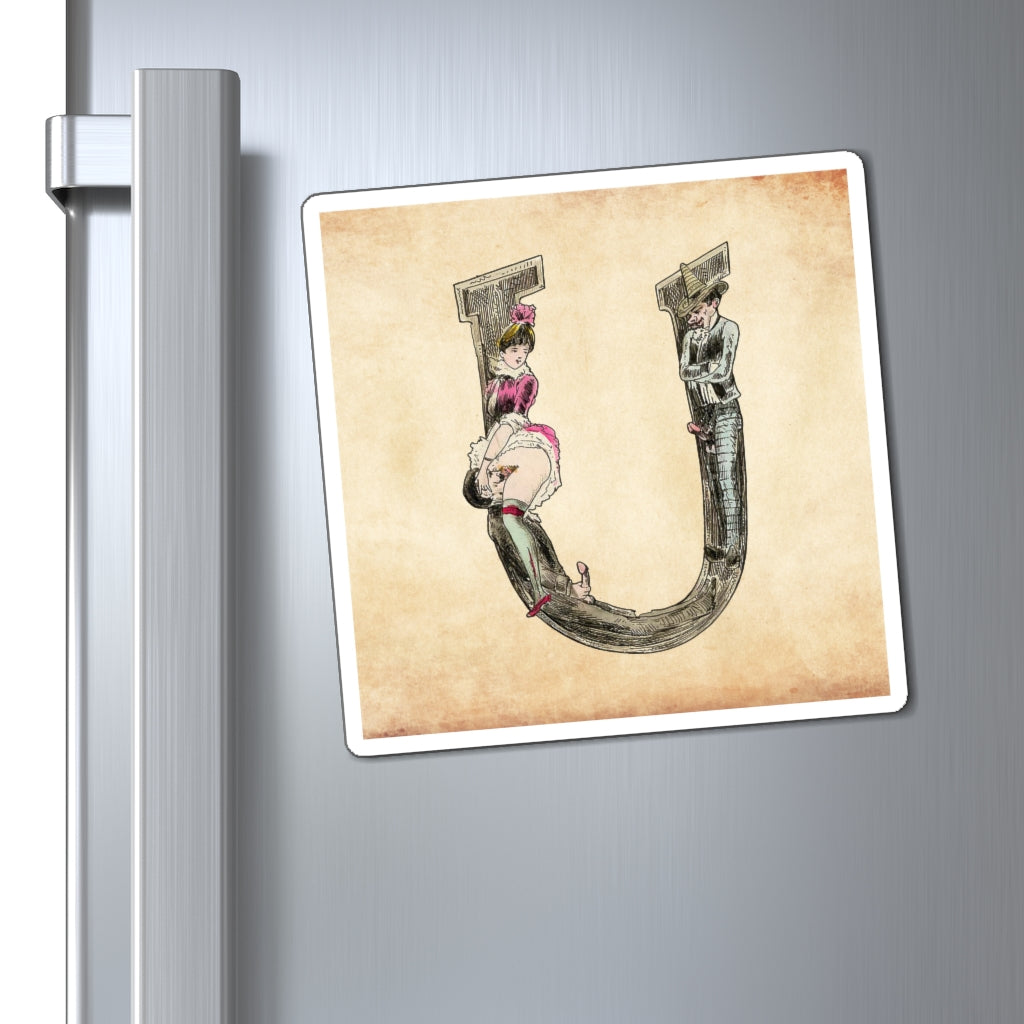 Magnet featuring the letter U from the Erotic Alphabet, 1880, by French artist Joseph Apoux (1846-1910).
