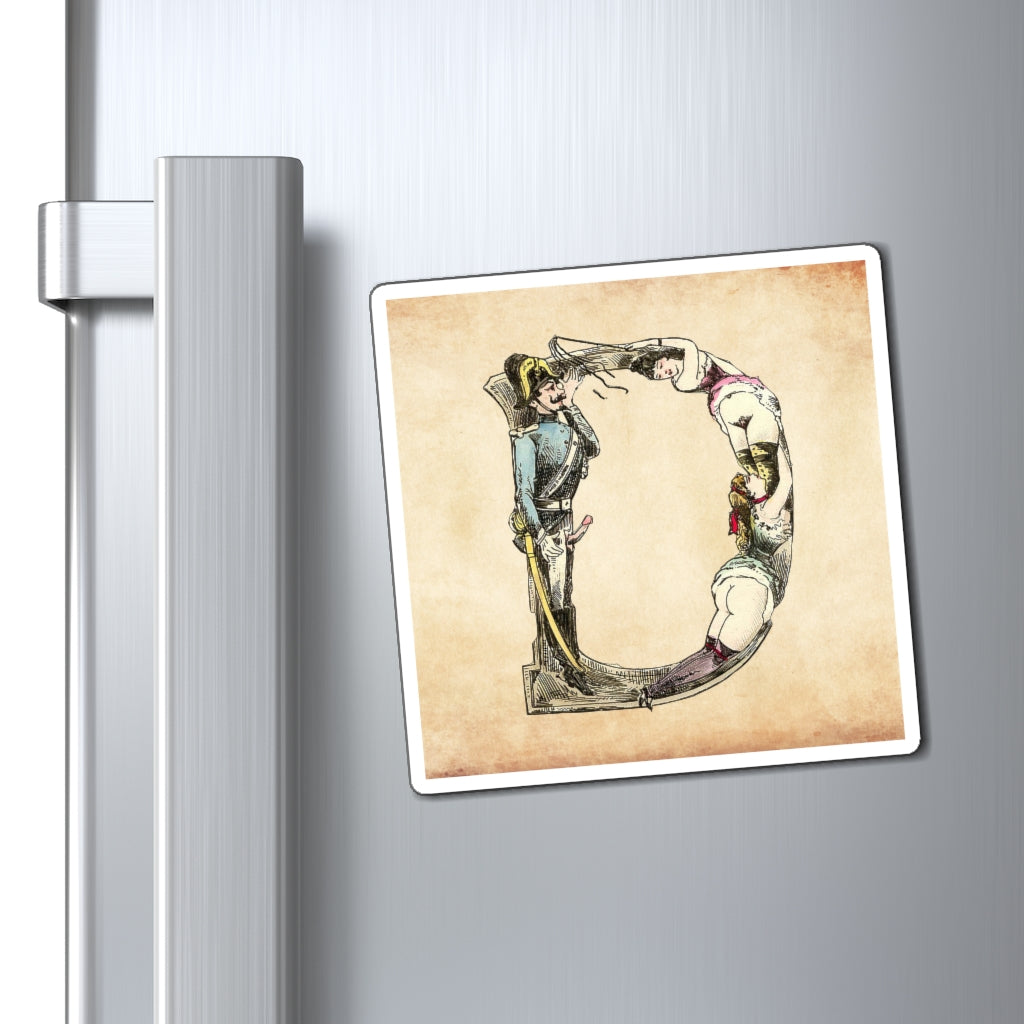 Magnet featuring the letter D from the Erotic Alphabet, 1880, by French artist Joseph Apoux (1846-1910).