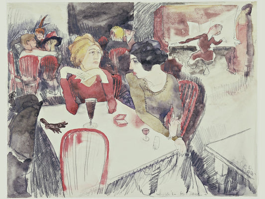 Nana (Seated Left) and Satin at Laure's Restaurant (Illustration for Emile Zola's Nana) by Charles Demuth - 1916