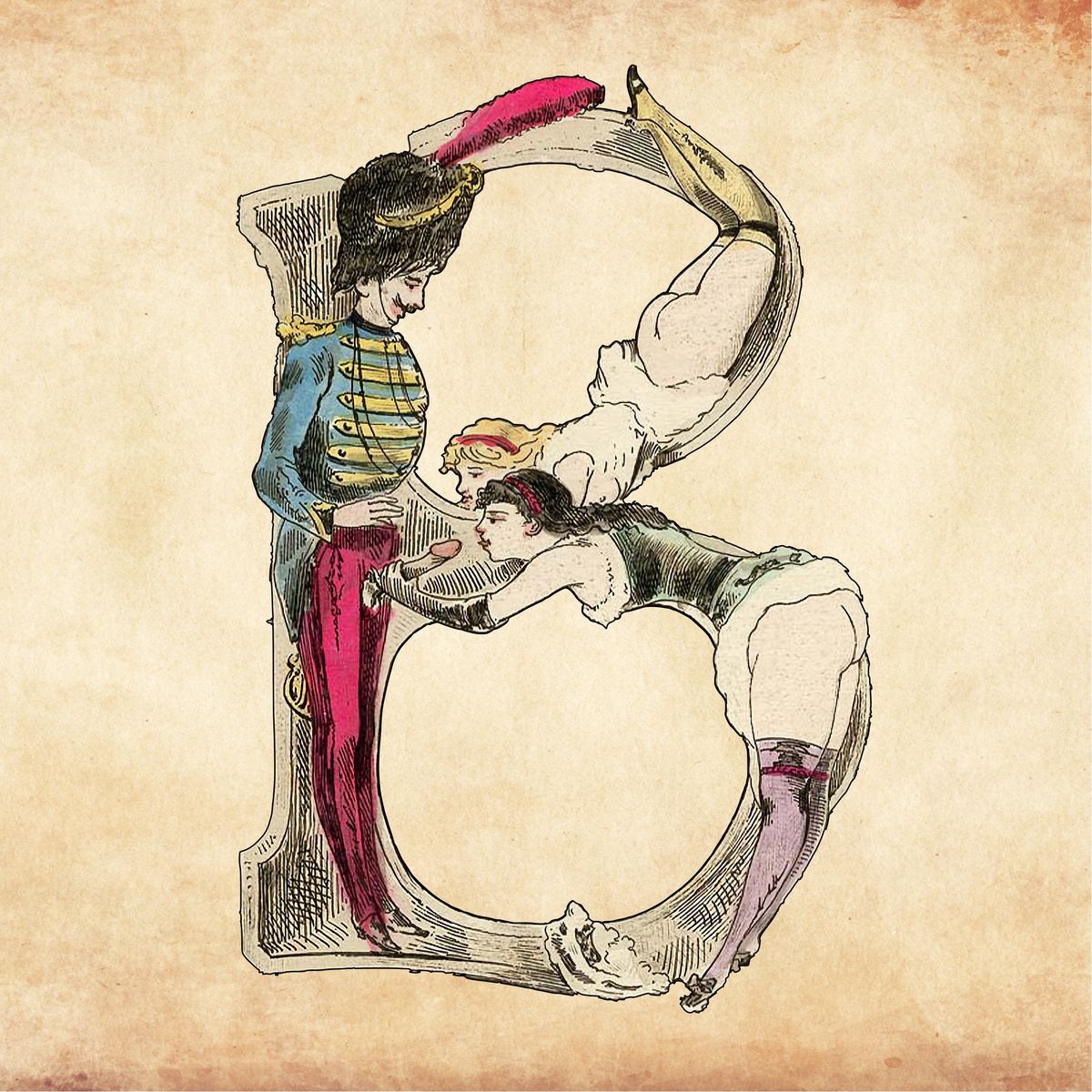 Letter B Print from Joseph Apoux's Erotic Alphabet - 1880