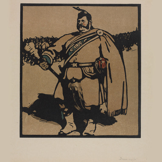 London Types : The Drum Major by William Nicholson - 1898.  Printmaker William Nicholson worked in partnership with his brother-in-law James Pryde, under the pseudonym the Beggarstaf Brothers.