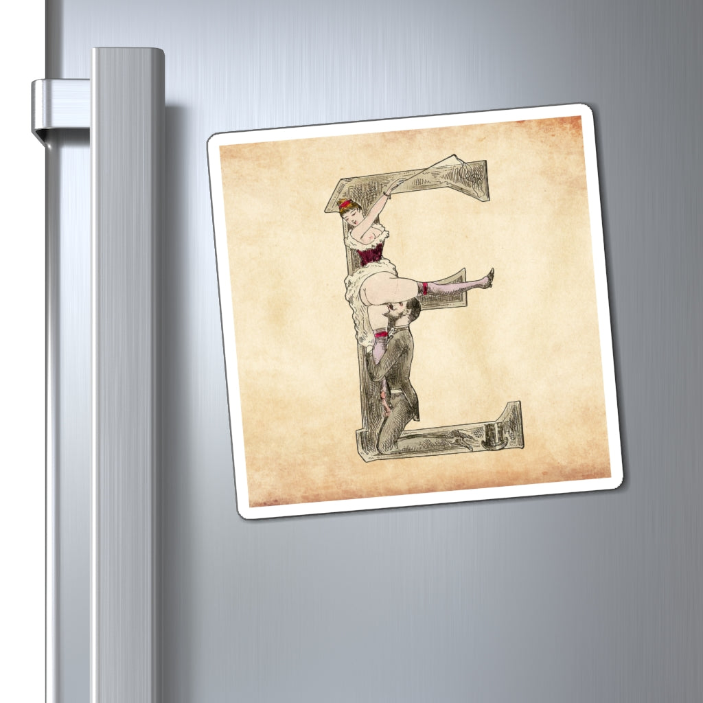 Magnet featuring the letter E from the Erotic Alphabet, 1880, by French artist Joseph Apoux (1846-1910).