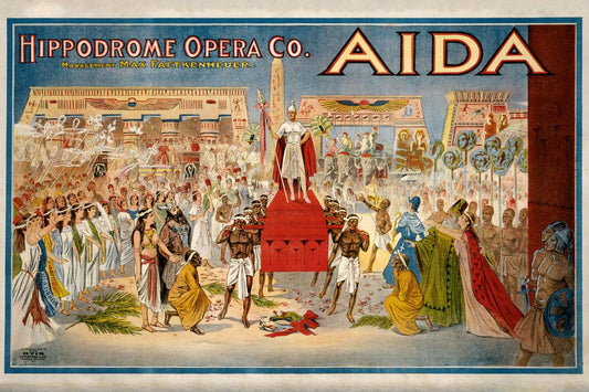 Poster for Giuseppe Verdi's Aida, performed by the Hippodrome Opera Company of Cleveland, Ohio - 1908