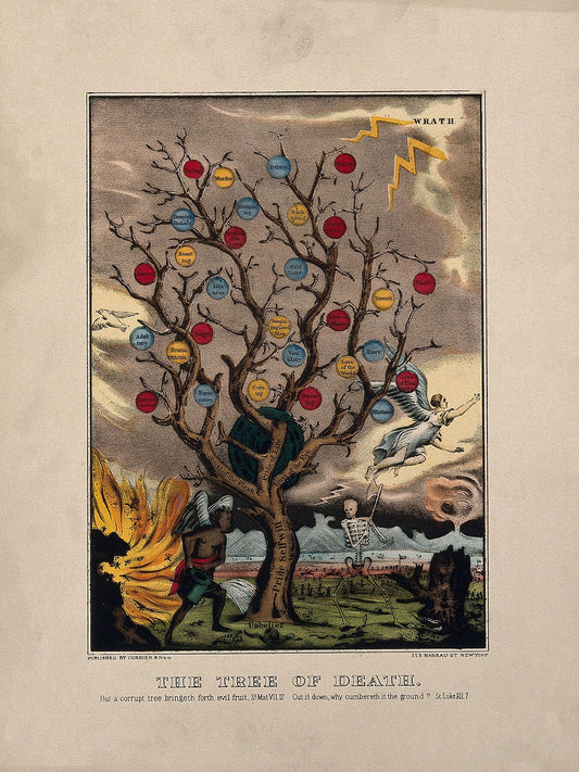 Withered Tree Bearing Apples Labelled with Sins; Representing the Life of Sin. - c. 1870