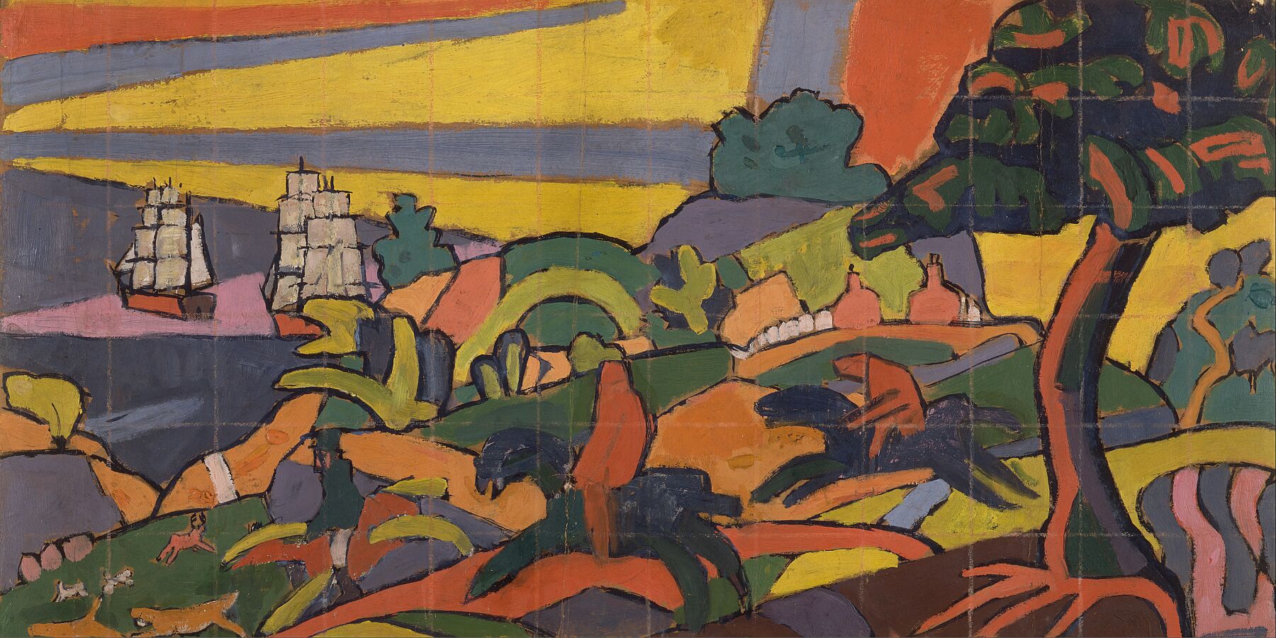 Design for Deer Hunting Mural in the Cabaret Theatre Club by Spencer Gore - 1912