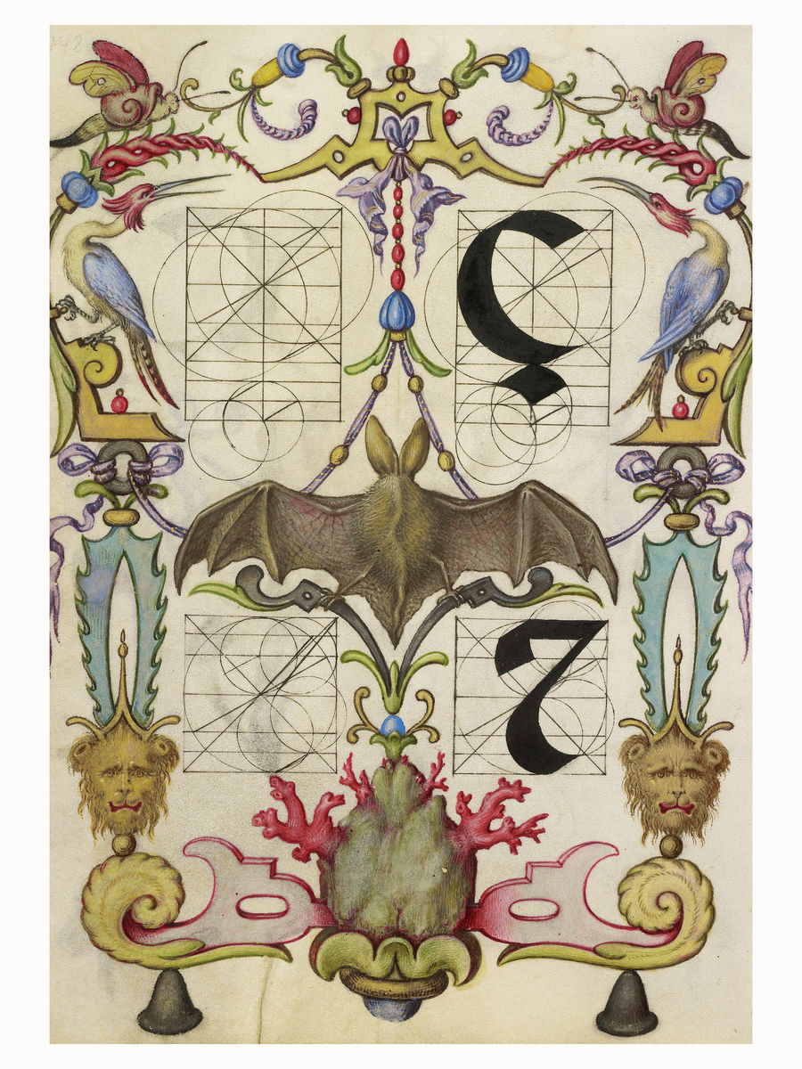 Guía para construir las letras ç y tironian et de Joris Hoefnagel - 1591 