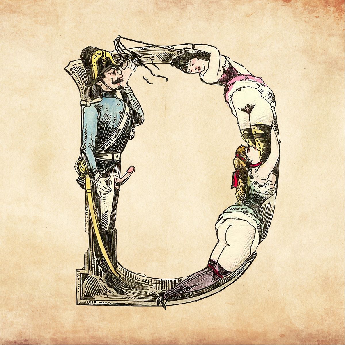 Letter D Print from Joseph Apoux's Erotic Alphabet - 1880