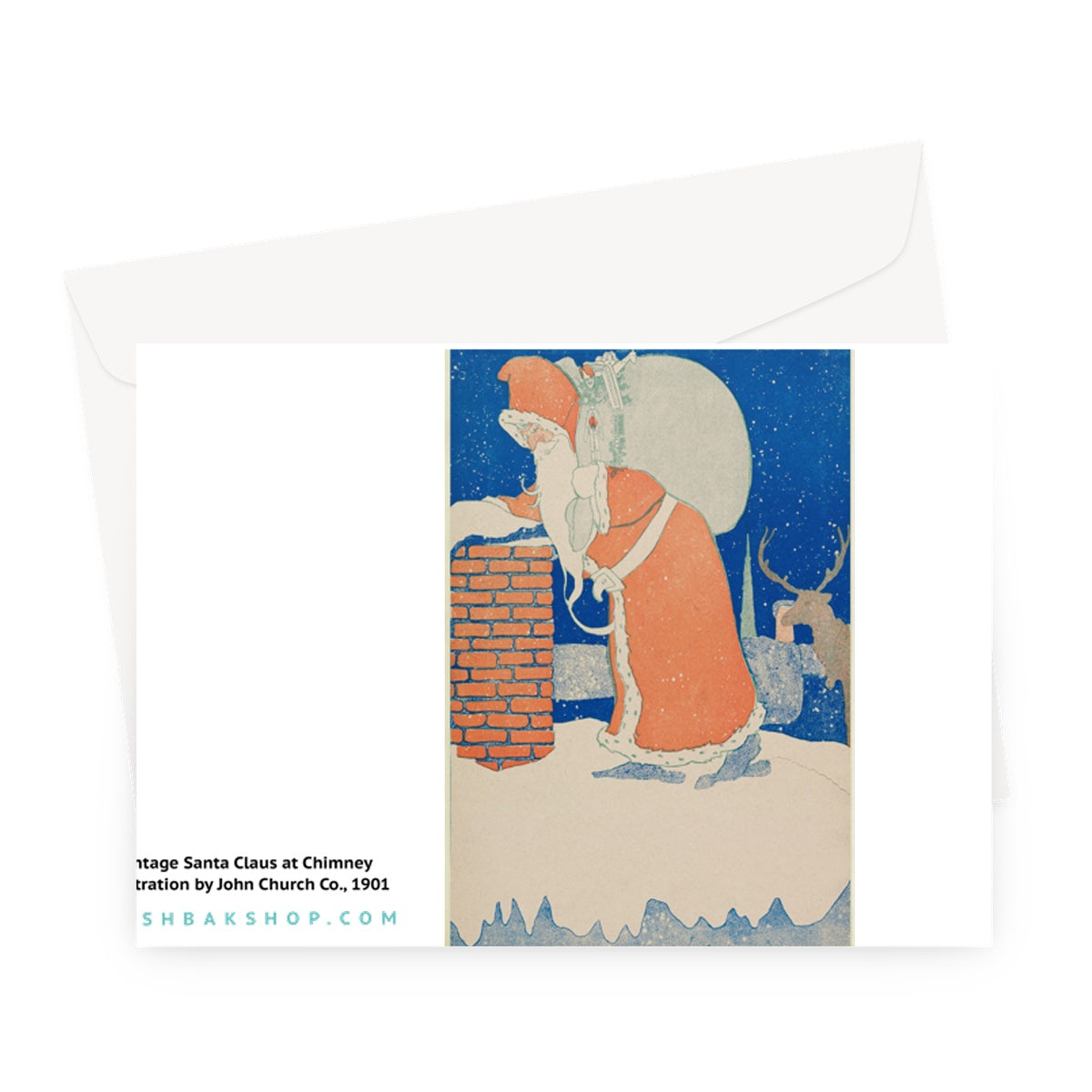 Papá Noel en la ilustración de la chimenea de John Church Co., 1901 - Tarjeta de felicitación