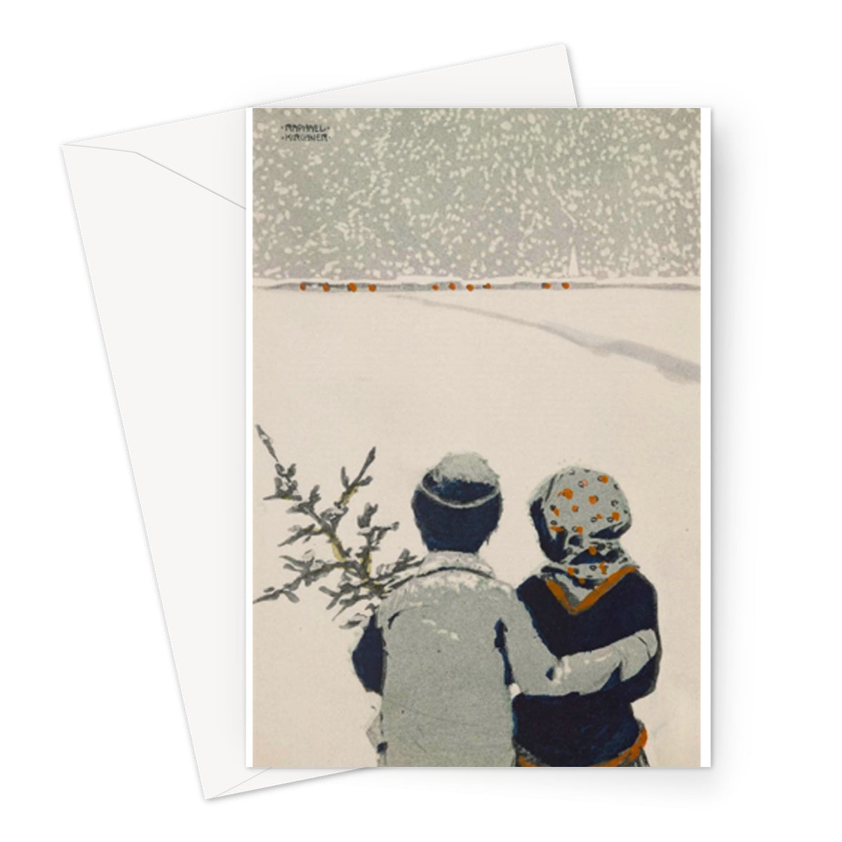 Carrying the Christmas tree by Raphael Kirchner, 1901 - Greeting Card