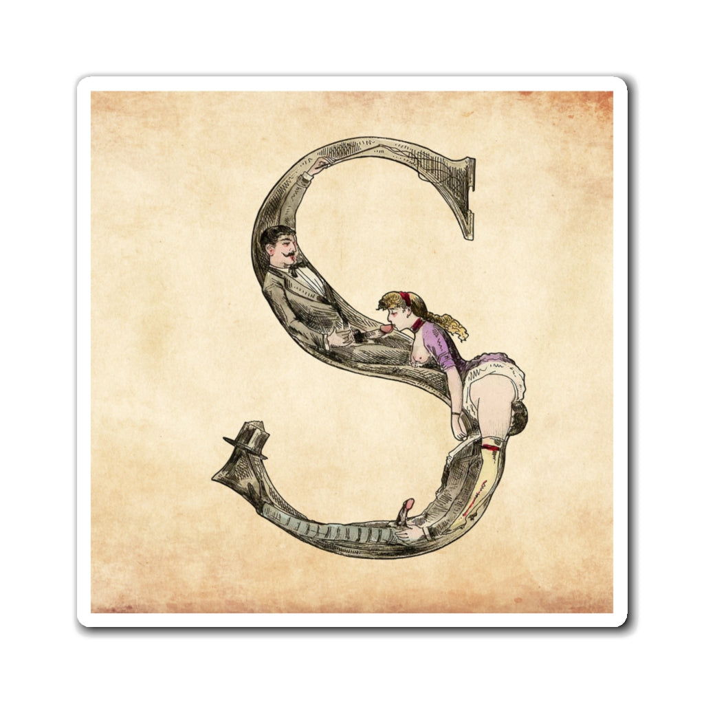 Magnet featuring the letter S from the Erotic Alphabet, 1880, by French artist Joseph Apoux (1846-1910).