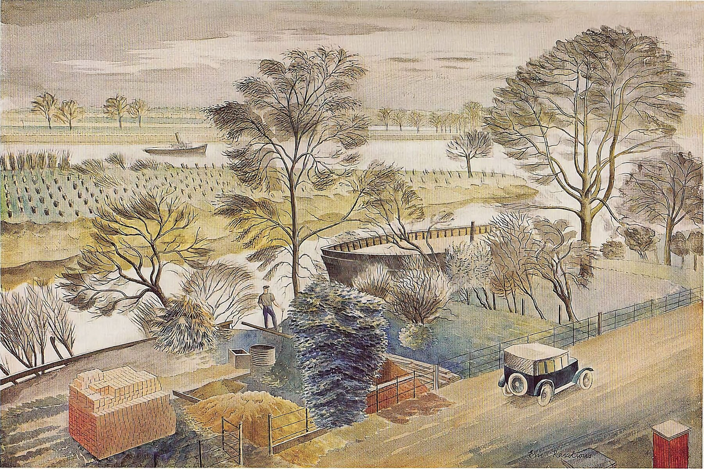 River Thames at Chiswick Eyot by Eric Ravilious - 1933
