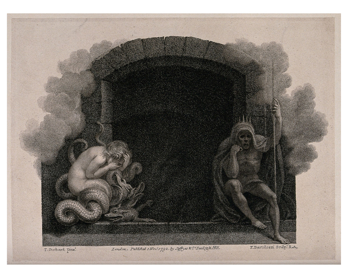 L'entrée de l'enfer gardée par le péché et la mort de F. Bartolozzi - 1792 