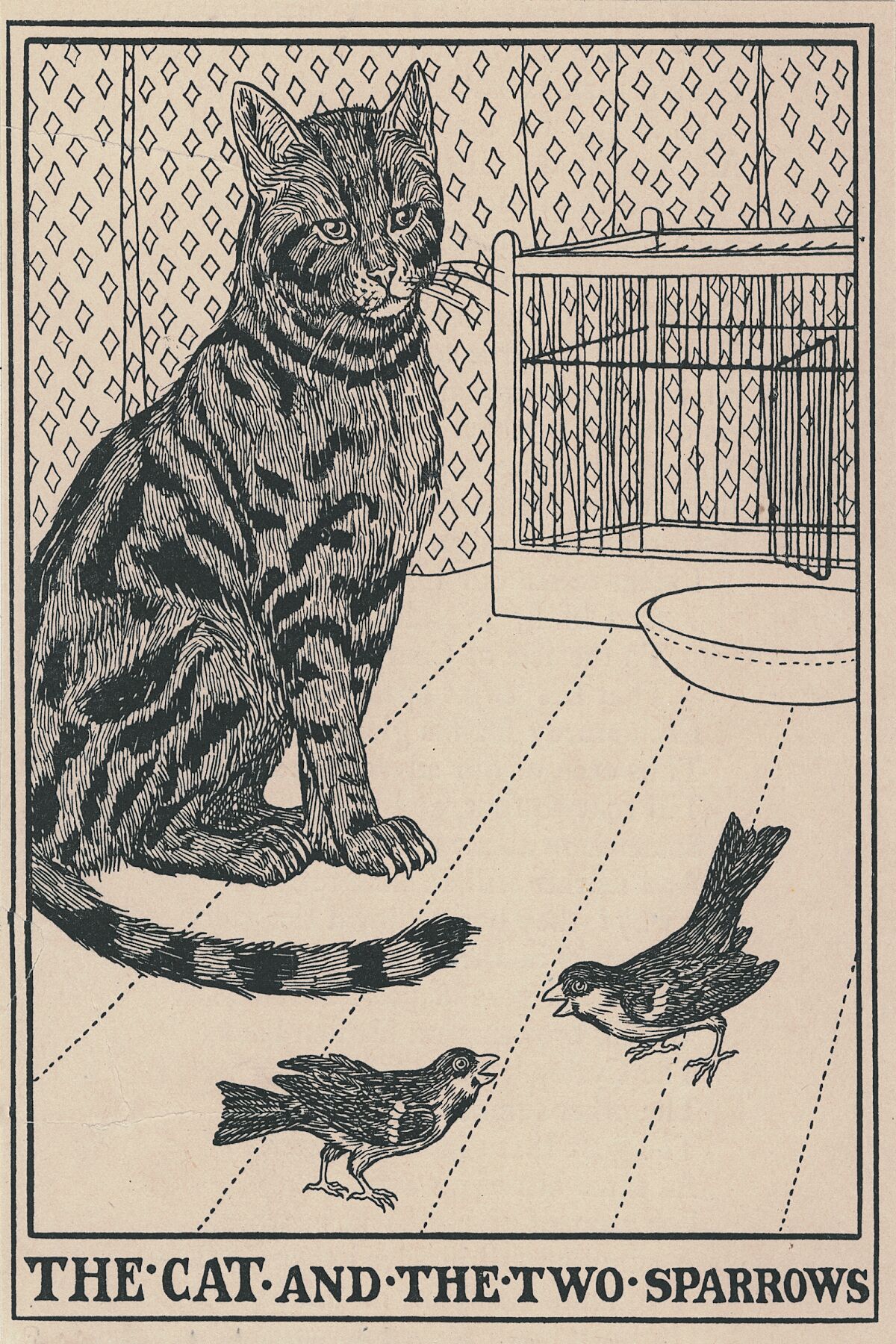 The Cat and Two Sparrows by Percy J. Billinghurst - 1900