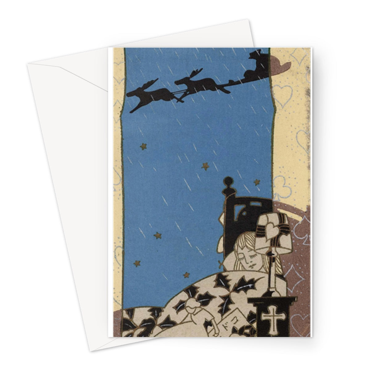 Young Girl Dreaming of Santa Claus Attributed to Kobayashi Kaichi Taish - Greeting Card