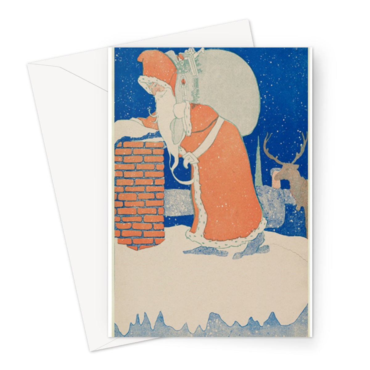 Santa Claus at the Chimney Illustration by John Church Co., 1901 - Greetings Card